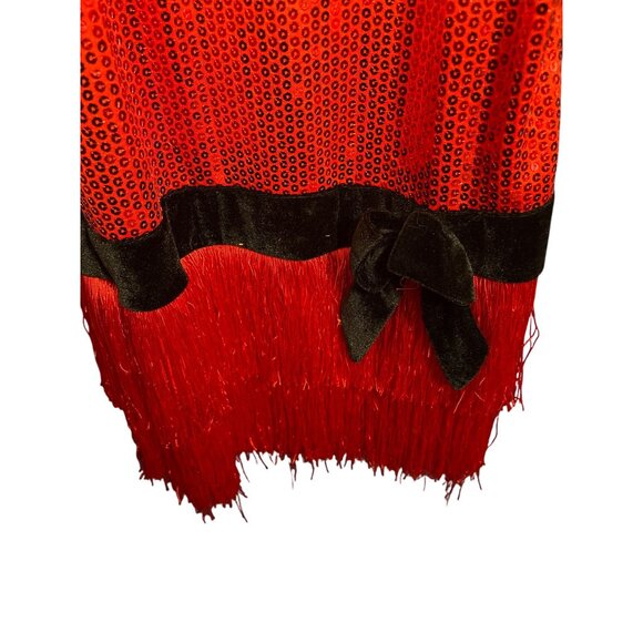 Girls Halloween Flapper Dress Size 14 Red & Black Sequined Fringe Hallows Eve - Picture 3 of 5